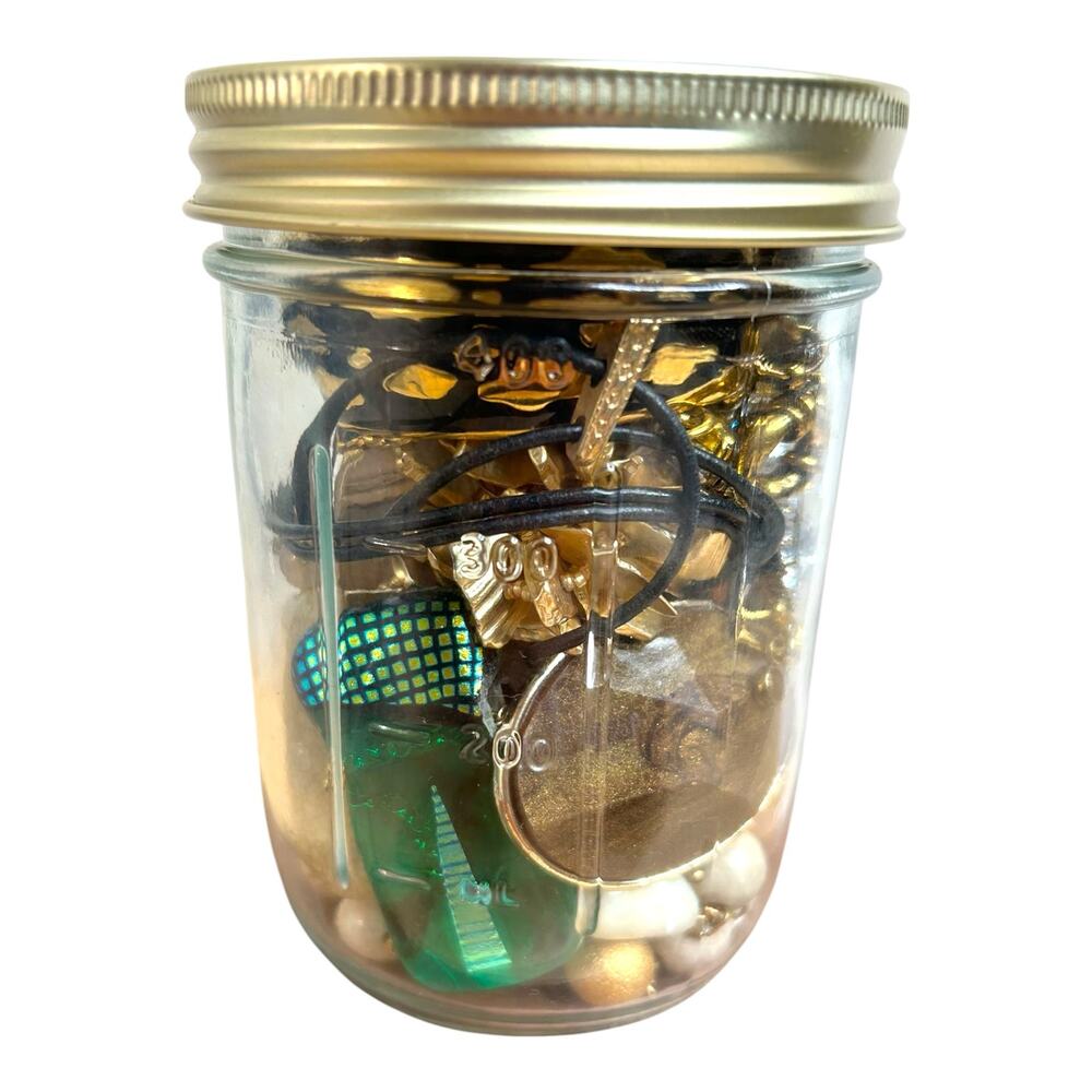Jewelry Jar Gold Tones Vintage to Modern Mixed Jewelry Lot Wearable
